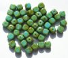 50 7x6mm Opaque Turquoise & Green Marble Cube Beads